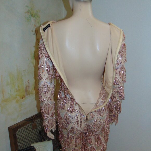 Pretty Little Thing Sequin Jumpsuit Champagne Mesh V-Neck sz 2 New Years - Picture 10 of 11
